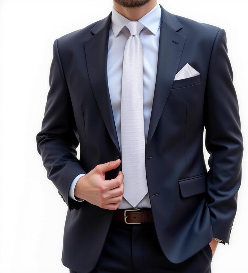 DiBanGu Mens Solid Color Tie and Pocket Square Set Woven Silk Plain Necktie & Handkerchief for Men Wedding Party Formal - Image 1
